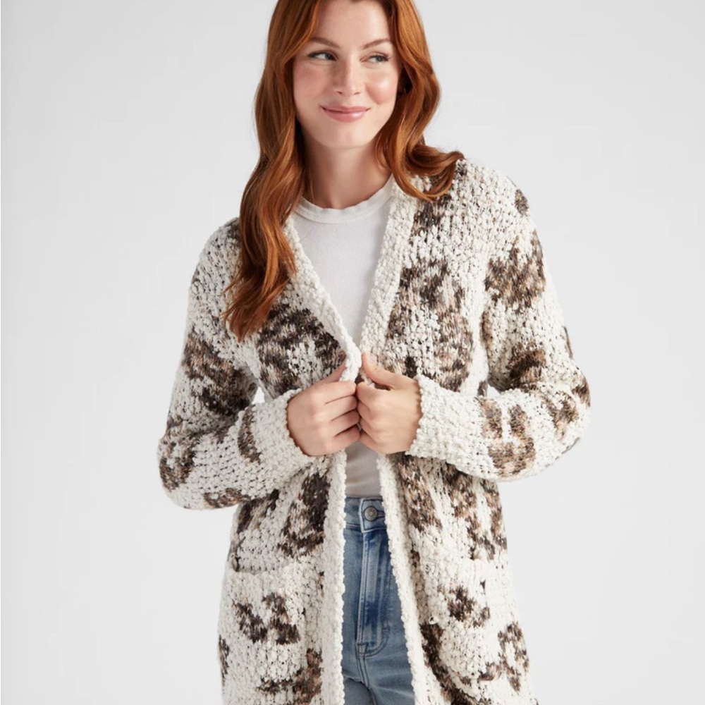Bobeau Animal Print Cardigan. Sz S